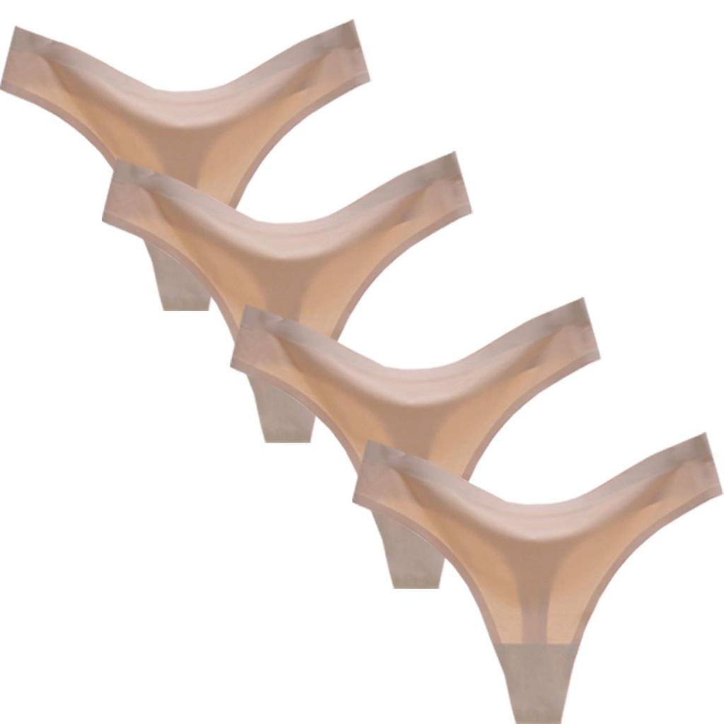 CHROME CRANE Seamless Sexy Set of L4S06 Women's T-Back Panties, Underwear, 4, (1 Beige)