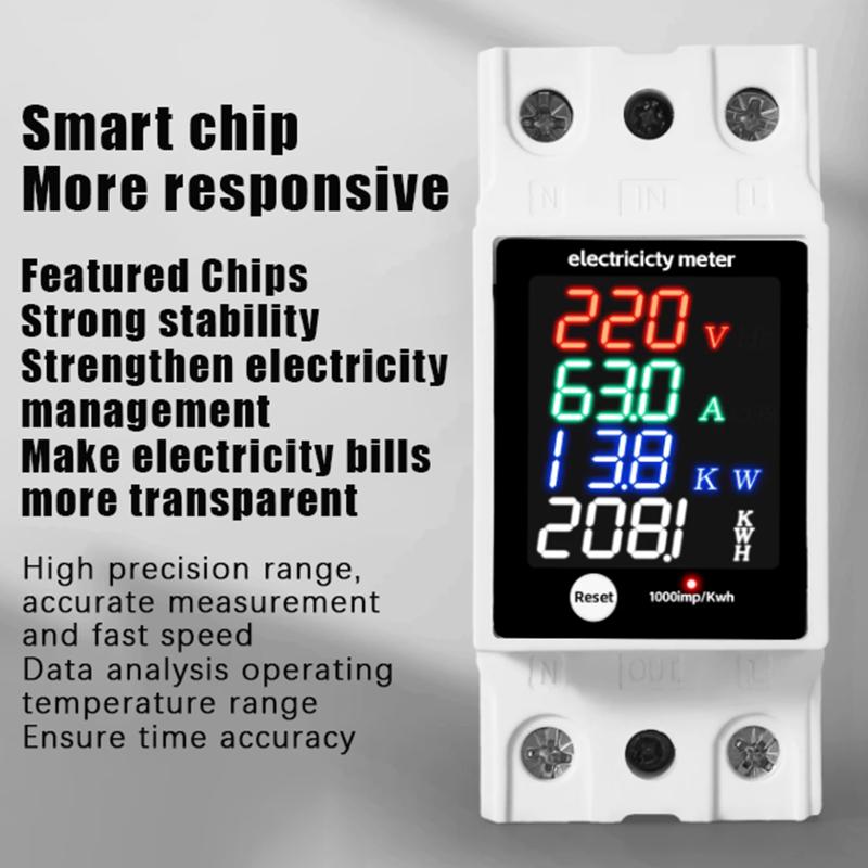 ZS-6035VAKW Digital Energy Meter Din Rail Electricity Usage Monitor AC30-400V Voltmeter Ammeter Watt Kwh Frequency Power Meter
