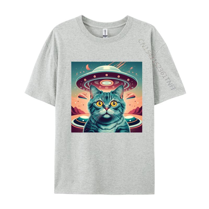 Elegant Cat Selfie Ufo Tshirt High Quality Men T Shirt Cosie Tops Shirt Unique Printed Funky Tshirt