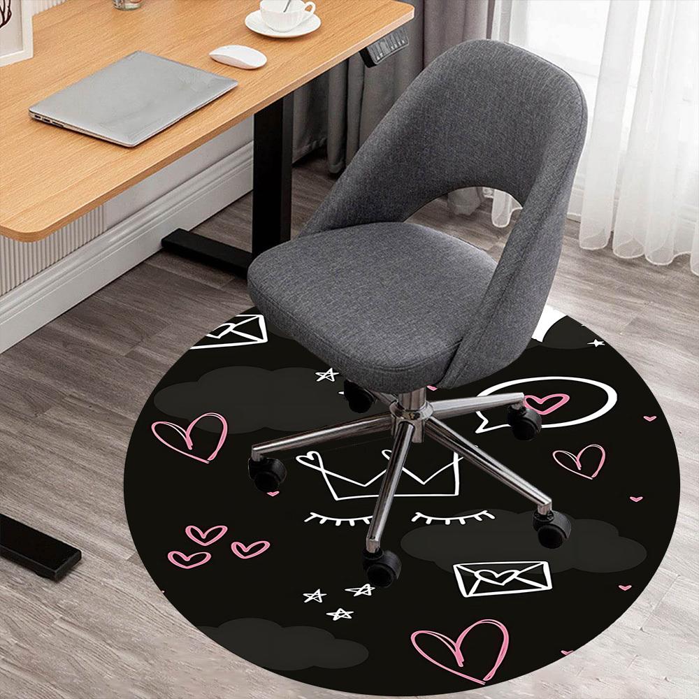 

1pc love hearts crown Round Chair mat office Area Rug - Non-Slip, Floor Mat for Office, Bedroom, and Indoor Decor p127008 80cm by 80cm