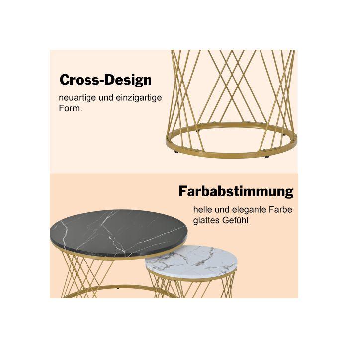 Table basse moderne gigogne, table basse en lot de 2, cadre doré