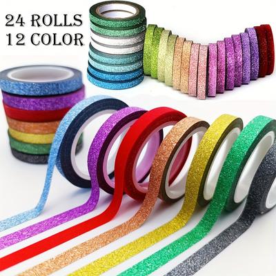 Glitter Washi Tape Set - Scrapbook Supplies - Slim Washi Tape Set - Creative Journal Supplies 5m In Each Roll