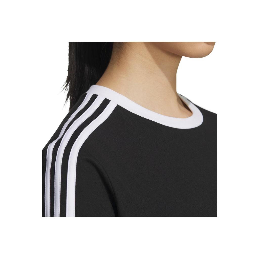 Adidas Essentials 3-Stripes T-Shirt Color Block Sports Casual Short Sleeve Print Drop Shoulder T-Shirt Women Tops Black JI6977