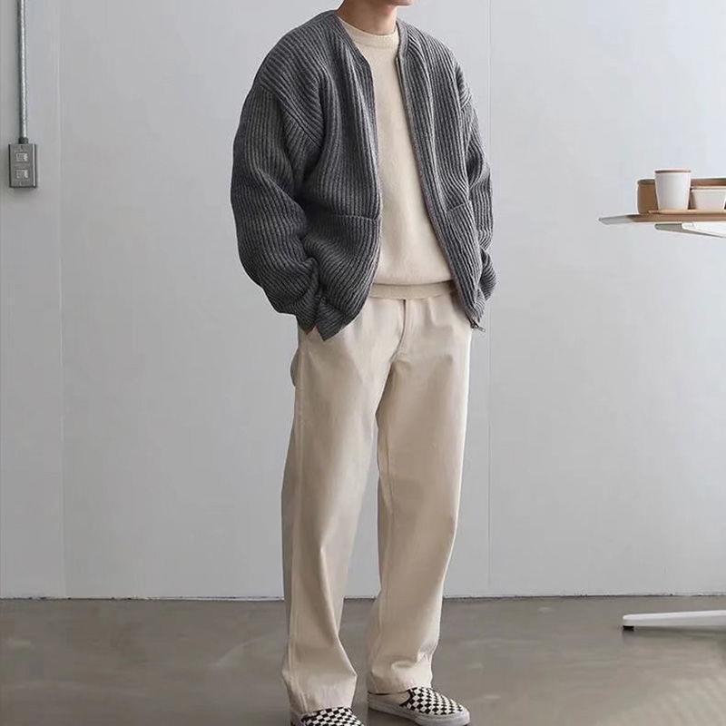 Autumn/Winter 2024 Men's Stylish Loose Knit Cardigan - Solid Color, Casual Trendy Style