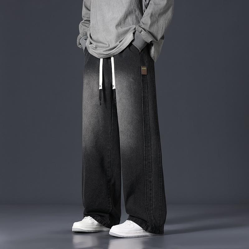 Fleece-Lined Thickened Plus Size Men's Loose Wide-Leg Jeans - Trendy Brand Straight Leg Long Pants for Men and Women