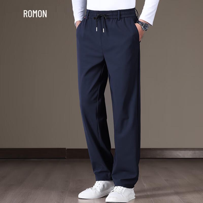 ROMON Men's Straight-Leg Elastic Waist Casual Pants