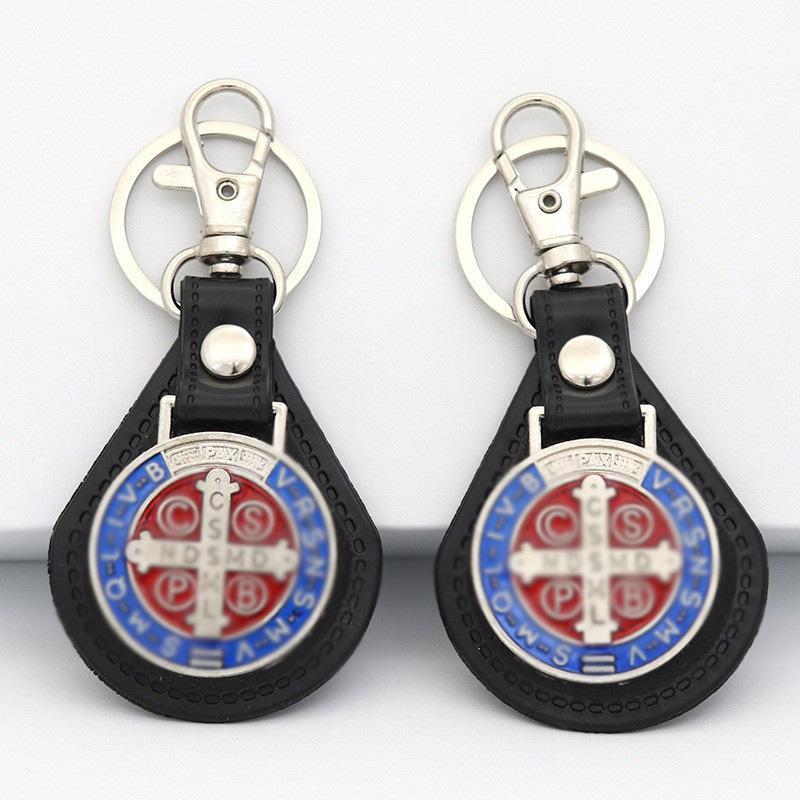St Benedict PU Leather Keychain Religious Pendant Keyring Lightweight for Personal Accessory Church Event Gift