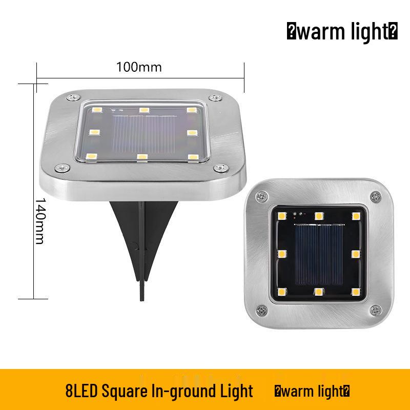 Solar LED Waterproof Outdoor Garden Lamp - Super Bright Buried Landscape Decor for Courtyard and Lawn 8 LED Square Buried Light, Warm Light