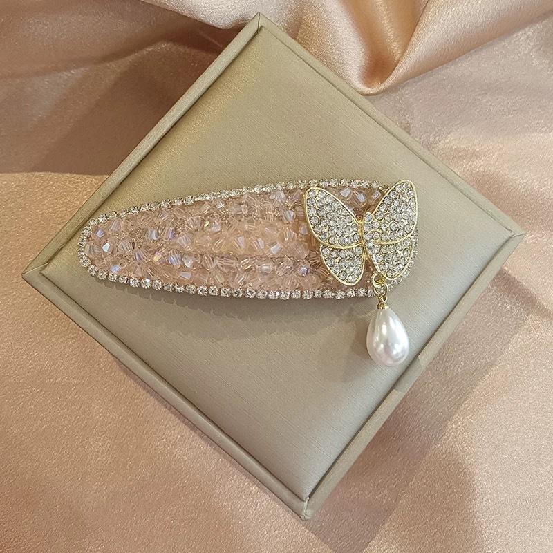 Elegant Pearl Tassel Hair Clips Women's Minority Ethnic Style Hair Accessories Full Diamond Side Clip Headwear