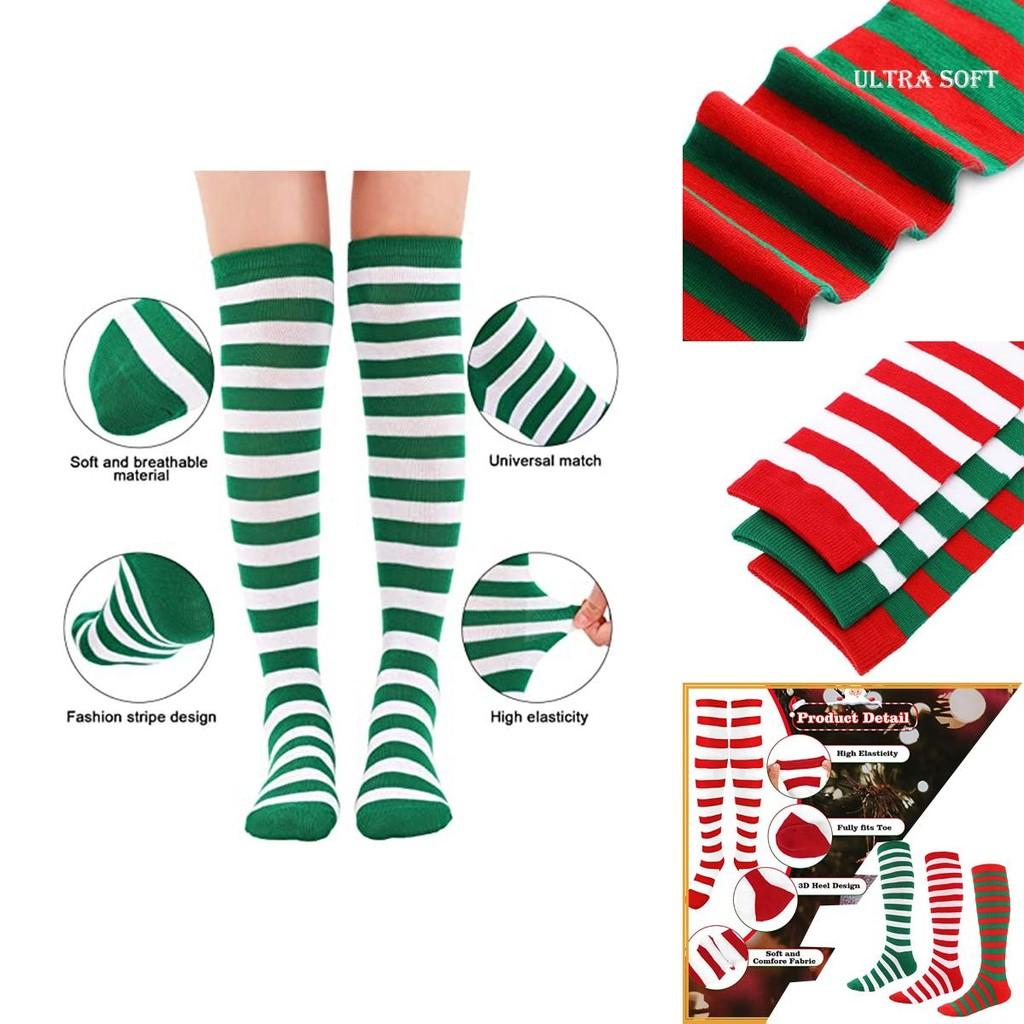Soft Comfy Long Striped Knee Socks For Xmas Cosplay