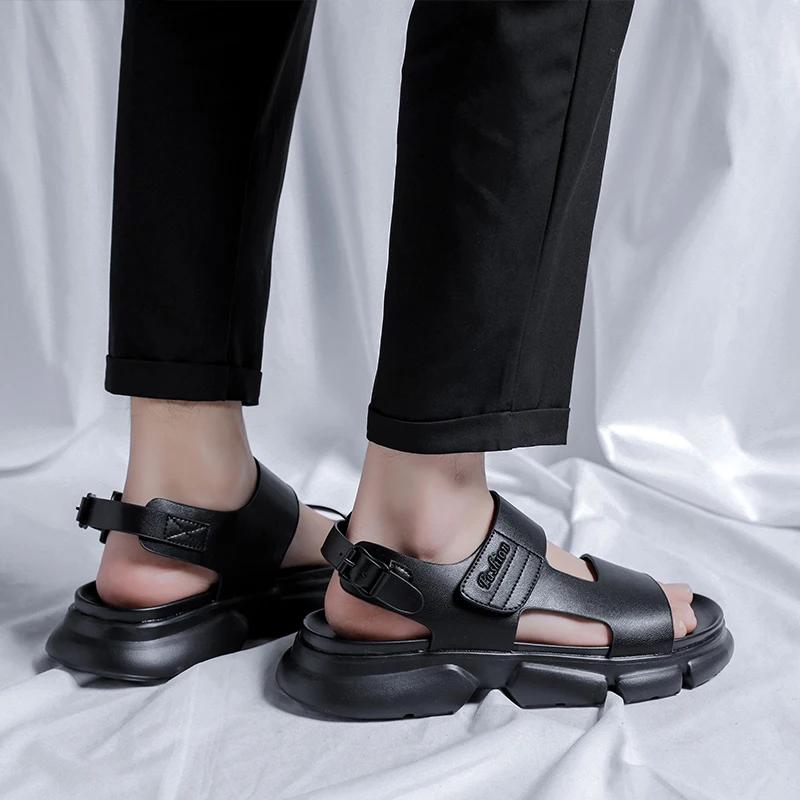 Fashion Summer Comfort Beach Vacation Waterproof Genuine Leather Sandals Men Leather Classic Outdoor Men Sandals Dual-use Home Slippers