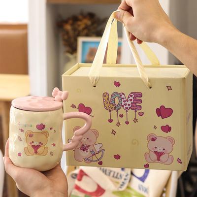 Love Bear Ceramic Cup with Lid Spoon Mug Wedding Gift Water Cup Couple Cup High End Niche