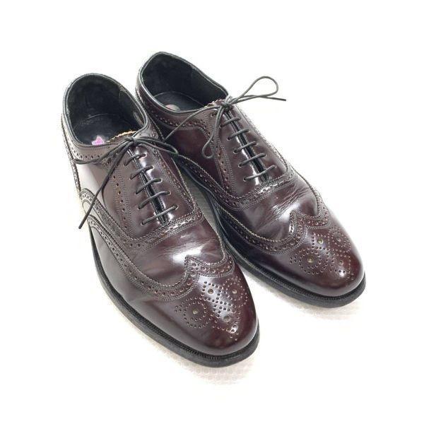 Vintage 80s Florsheim USA Full Brogue Wingtip Shoes Red Brown 8.5D 26.0-26.5(USED)