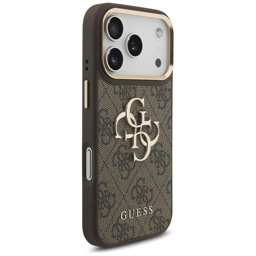 Guess 4G Big 4G Classic Logo BigStrap Metal Buttons Case for iPhone 17 Pro Brown