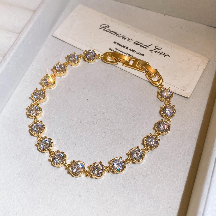 Light Luxury 18k Gold Plated Zircon Round Cuff Bracelet For Women Fashion Accessory WhiteBracelet