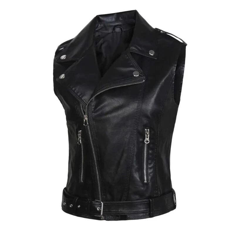 Western Stylish Leather Black Party Vest Coat 100%Lambskin Fancy Women Waistcoat