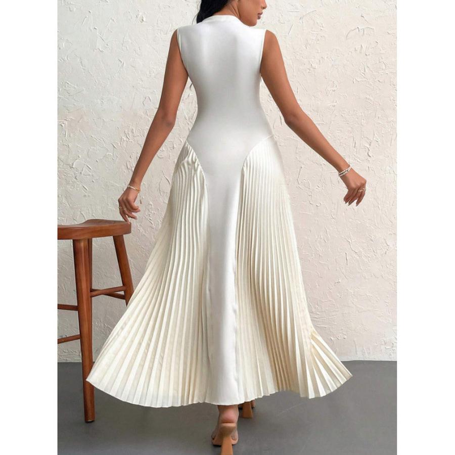 Summer New Style Pleated Patchwork Long Dress Elegant Sleeveless Slim Fit Evening Gown Party Dress