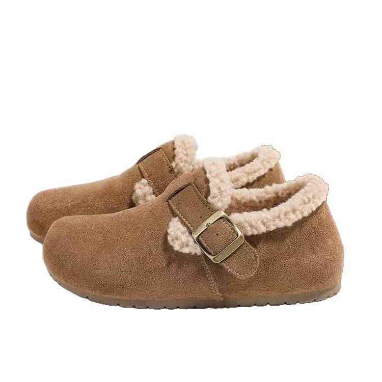 All-inclusive velvet Birkenstocks, new winter platform warm snow boots, non-slip fluffy beanie cotton shoes