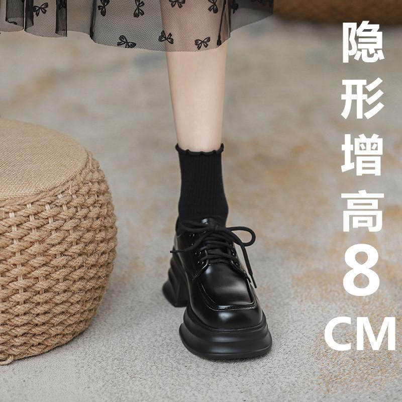 Lace Up Comfort Woman Platform Oxford Shoes British Style Woman New Retro Thick Sole 8CM High Heel Casual Single Shoes Loafers