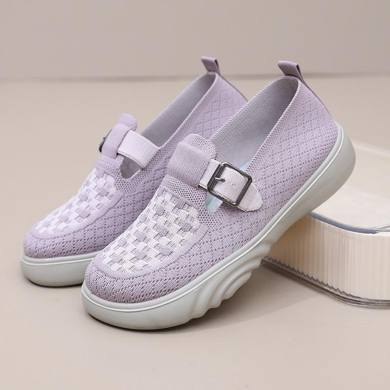 Shoes women's breathable soft-soled lightweight single shoes comfortable one-pedal lazy flying weaving casual non-slip walking mother shoes