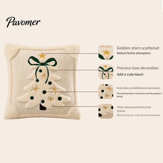 Washable Throw Pillow Covers Christmas Plush Pillowcase, 3D Embroidered Design Soft Decorative Pillows for Couch Cover, Cushion Cover Holiday