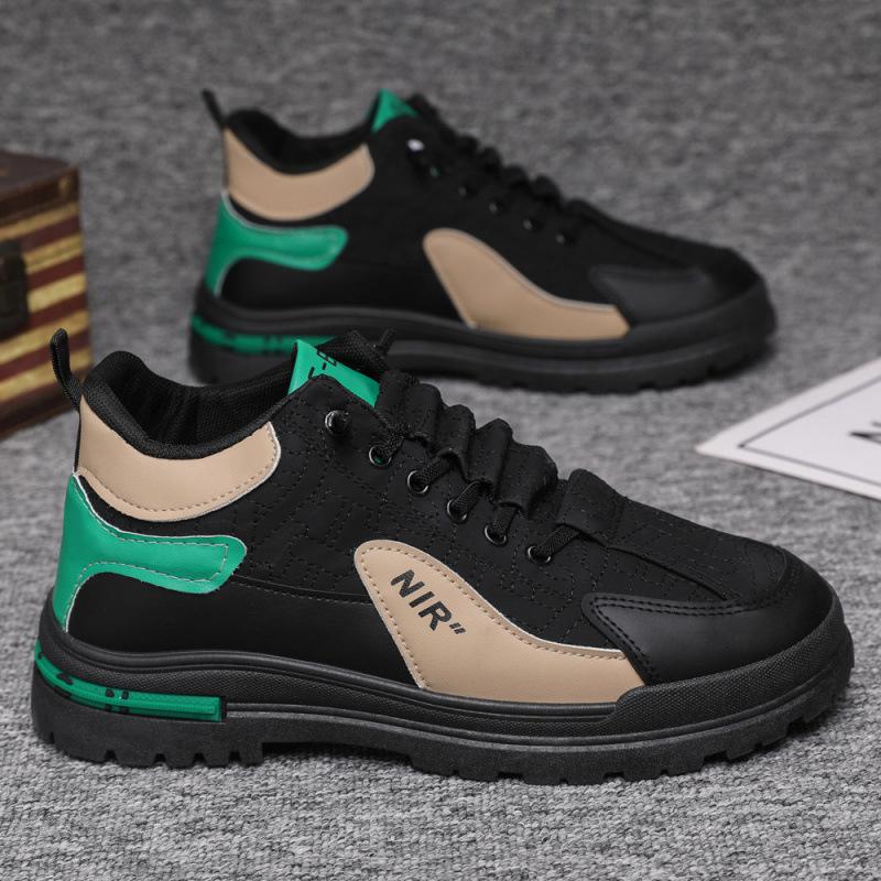 Soft-soled sneakers men's 2025 new Korean version of trendy casual shoes leather lace-up Martin boots breathable student shoes men