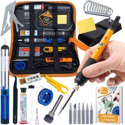 SolderKit Pitbull 9w1 – Zestaw Lutowniczy 60W Z Regulacją | Odsysacz Cyny, Topnik RMA, Cyna, Kalafonia | Etui I Narzędzia Do Elektroniki