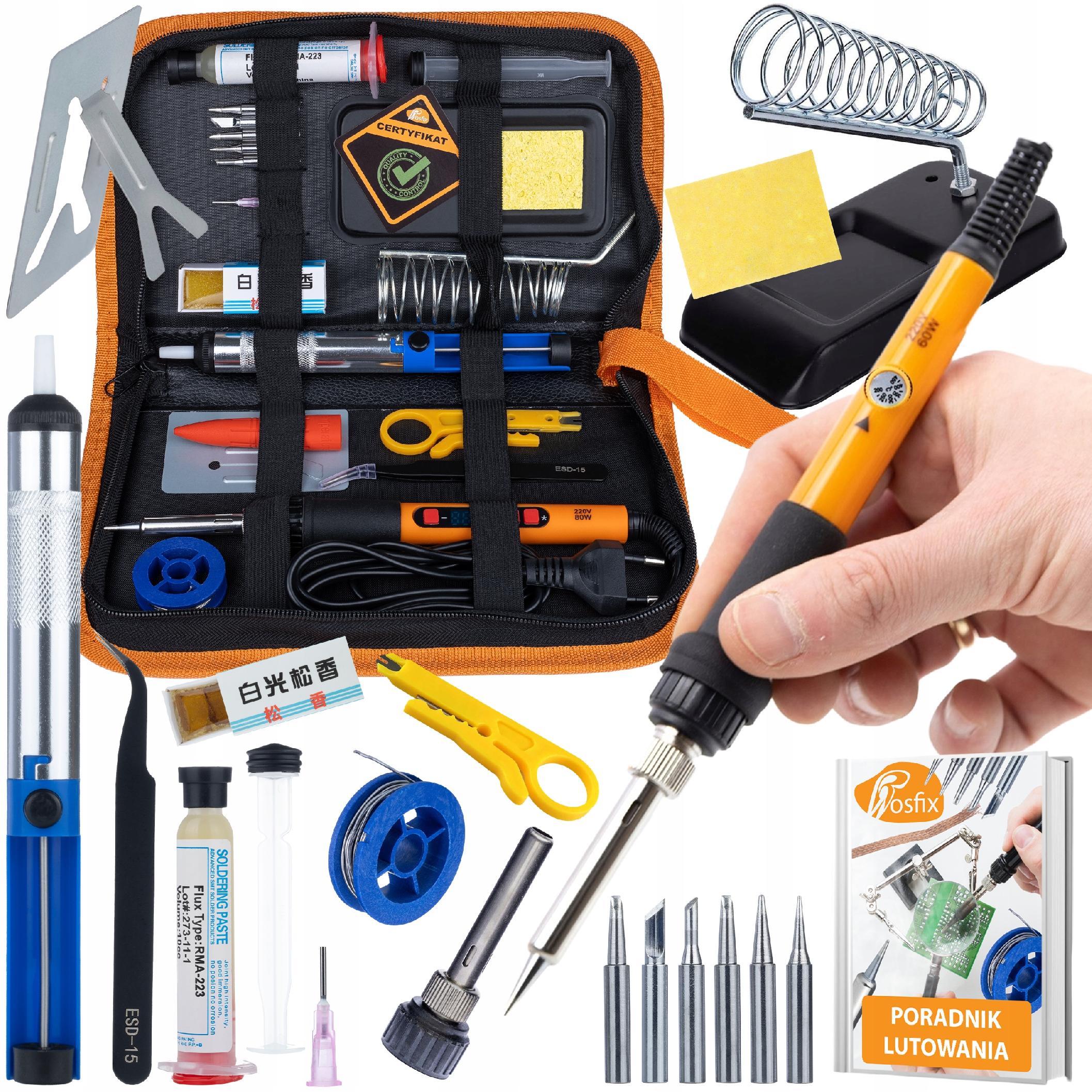 

Rosfix SolderKit Pitbull 9в1 – Набір для паяння 60 Вт з регулюванням | Відсмоктувач припою, Флюс RMA, Припій, Каніфоль | Чохол та Інструменти для електроніки