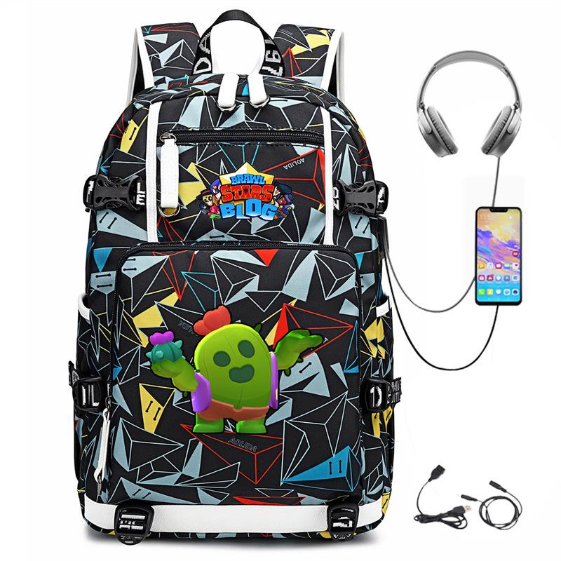 Mochila Periférica Brawl Stars Com Usb Mochila de Estudante para Viagem ao Ar Livre Mochila de Montanhismo de Grande Capacidade