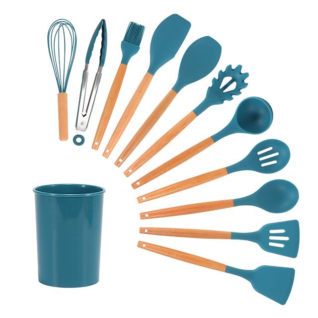 Hot Sale 13 Pcs Silicone Kitchen Utensils with Round Holder for Cooking Tool Set Silicone Quality Kitchen Tools