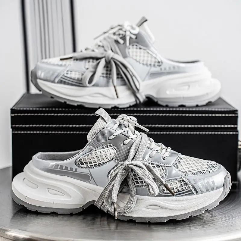 

Модные шлепанцы Резиновая платформа Мужская обувь Взрослые Забавные шлепки 2025 Модный дизайнер Роскошные Элегантные Повседневные Оригинальные Y2k Тренд Мужские тапочки 39