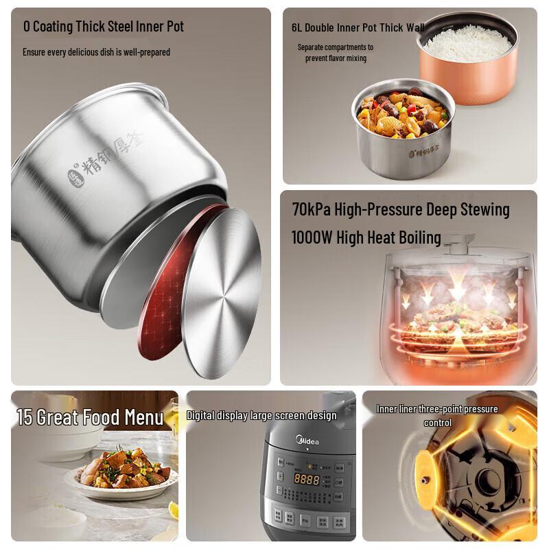 Midea Smart 6L Electric Pressure Cooker CN Plug (adapter Included)