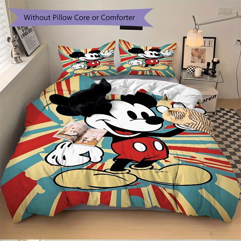 3pcs Mickey Mouse Printed Bedding Set, Breathable And Soft, Machine Washable, Christmas Gift, Suitable for Bedroom Decoration, 116
