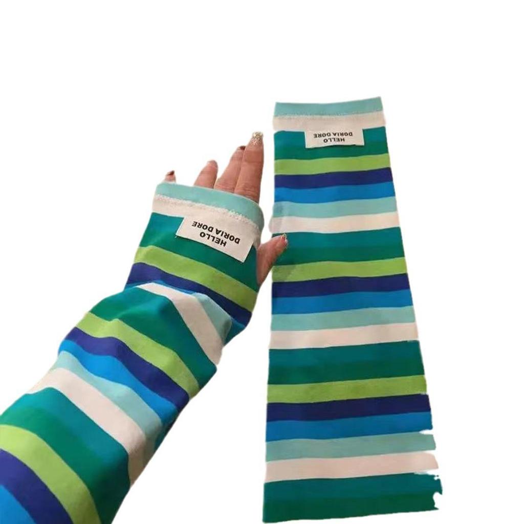 Mangas para Brazos Rayadas de Bloque de Color de Seda de Hielo con Protección UV para Mujer 2025 - Protector Solar y Transpirables para el Verano al Aire Libre