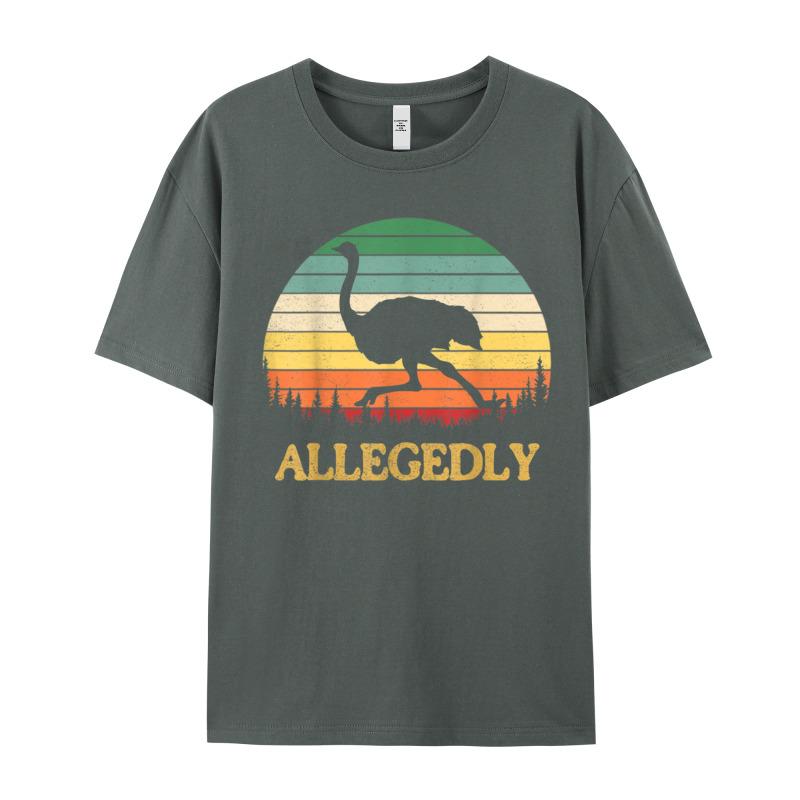 Funny Allegedly Ostrich Gift Flightless Tshirts Retro Unisex Tops Tees Birthday Tops T Shirt Crew Neck Cotton Fabric