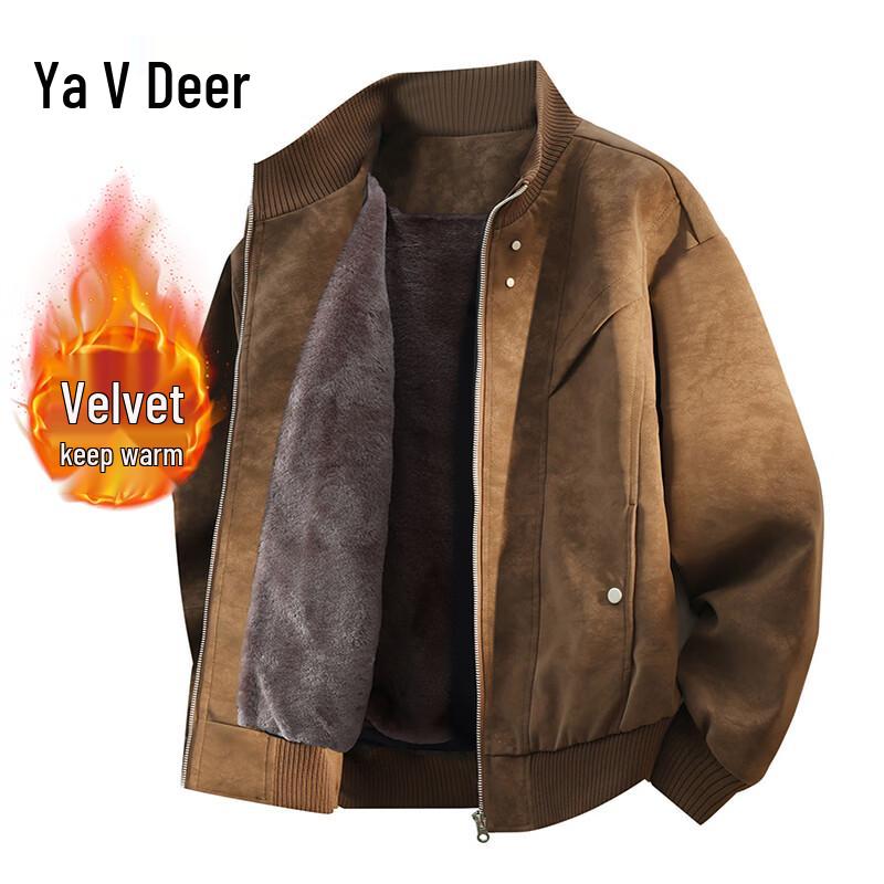 Yalu Men's Fleece-Lined Stand-Collar Casual Workwear Jacket