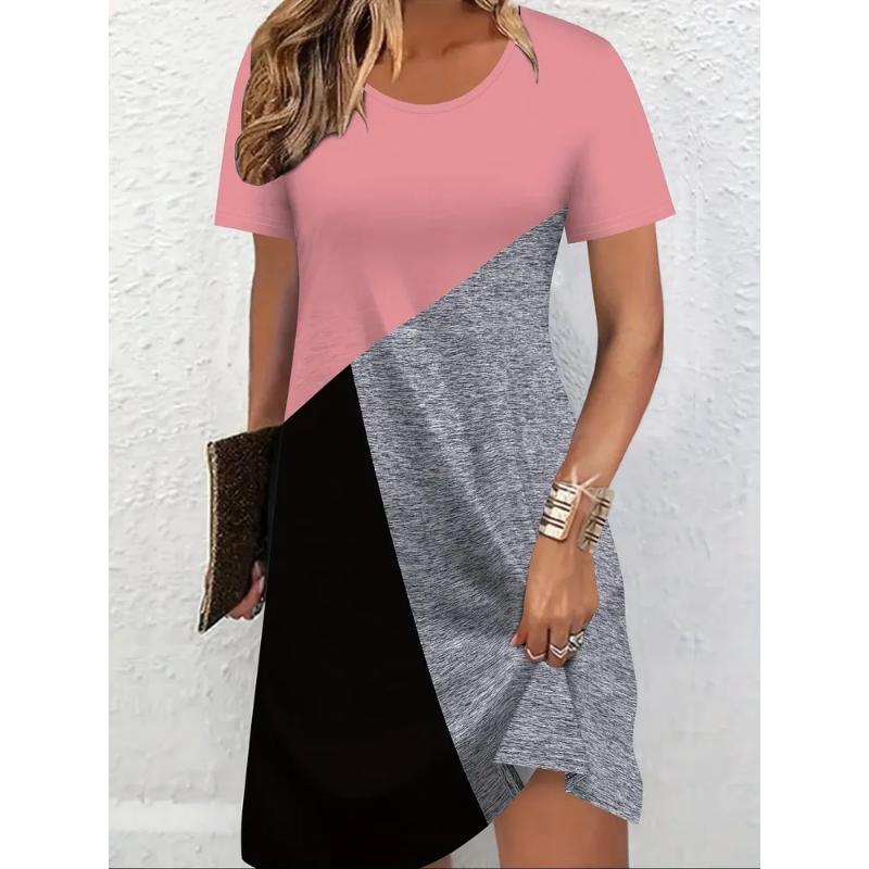 Modisches Damen Rundhalskleid 3D Lässig Farbprint Lässiges Kleid Rundhalskleid
