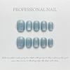 100% HANDMADE Short Round Fake Nail Set With Glue Star Ice Cream Blue&Yellow Cute gentle summer spring sea ocean diamond press on Nails Reusable