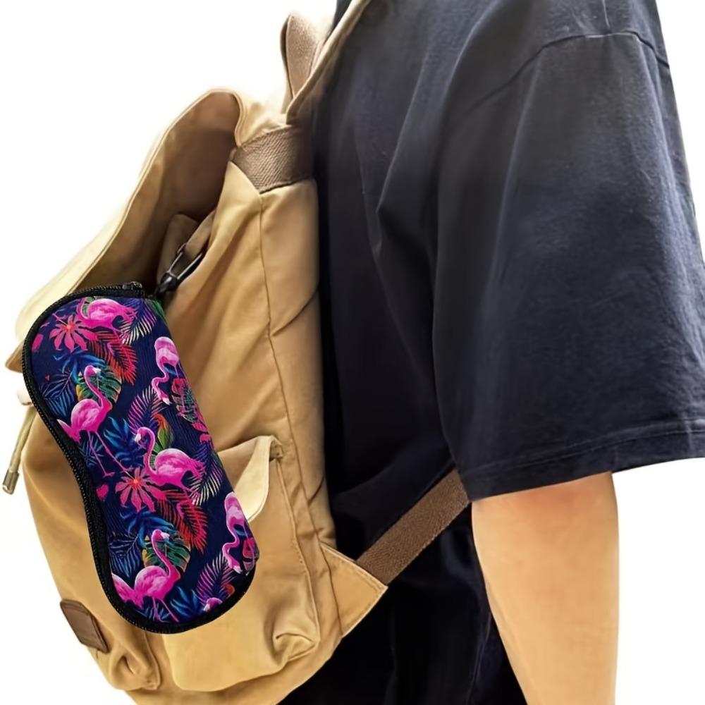 1PC Pink flamingo pattern zippered sunglasses case. Ultra-lightweight and portable zippered sunglasses Bag,suitable for both men and women.