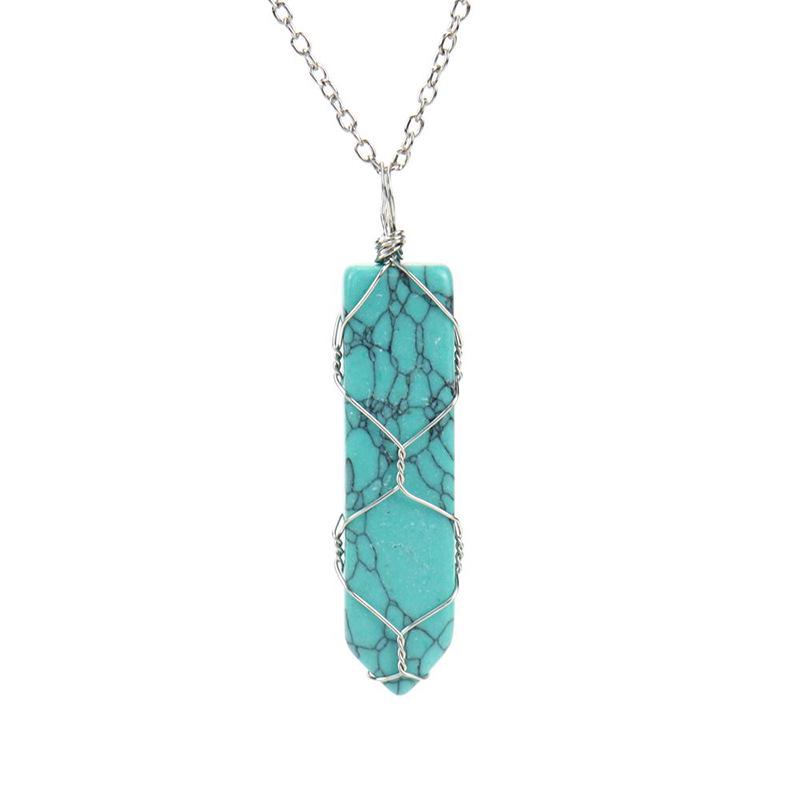 Handmade Sword-Shaped Amethyst Agate Crystal Mesh Bag Pendant Necklace