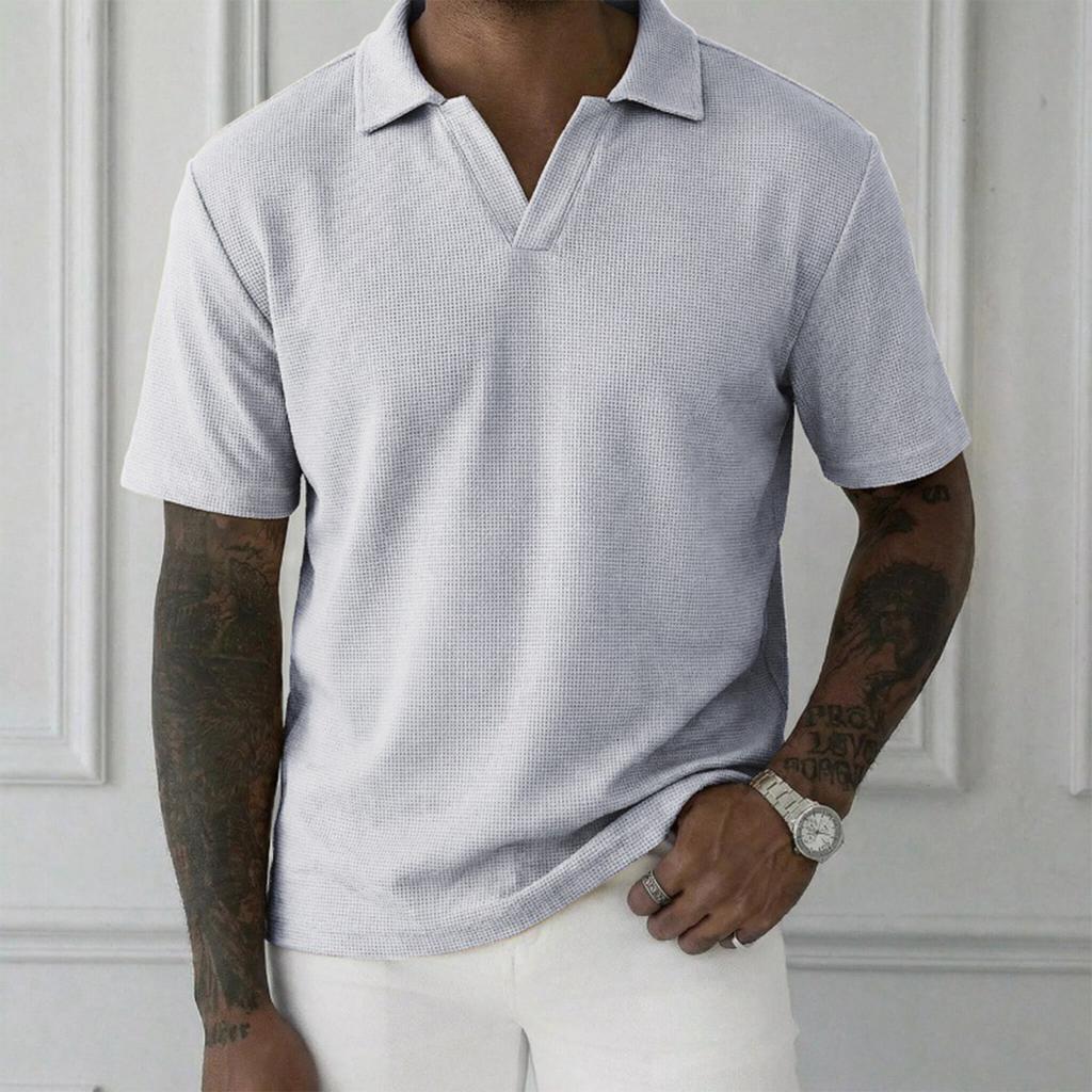 Polo in Maglia da Uomo con Scollo a V e Maniche Corte Vestibilità Casual Top Leggero per l'Uso Quotidiano