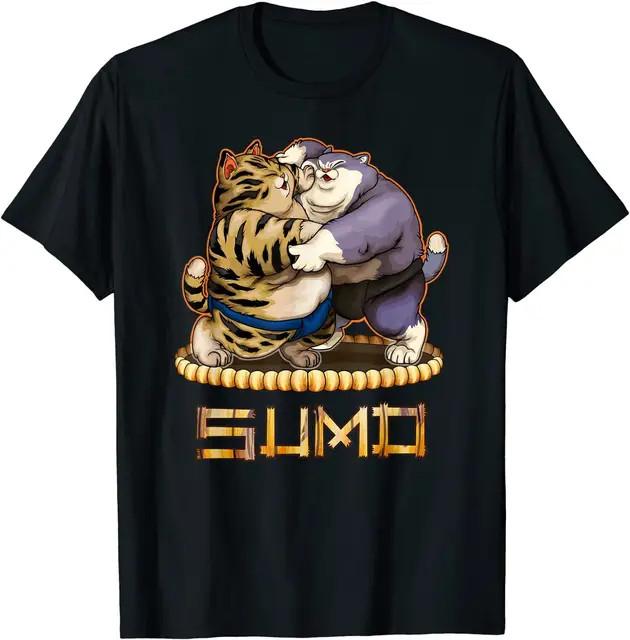 Funny Japanese Cat Sumo Wrestling T Shirt Japanese Art Shirt S-5XL Unisex T-Shirt M
