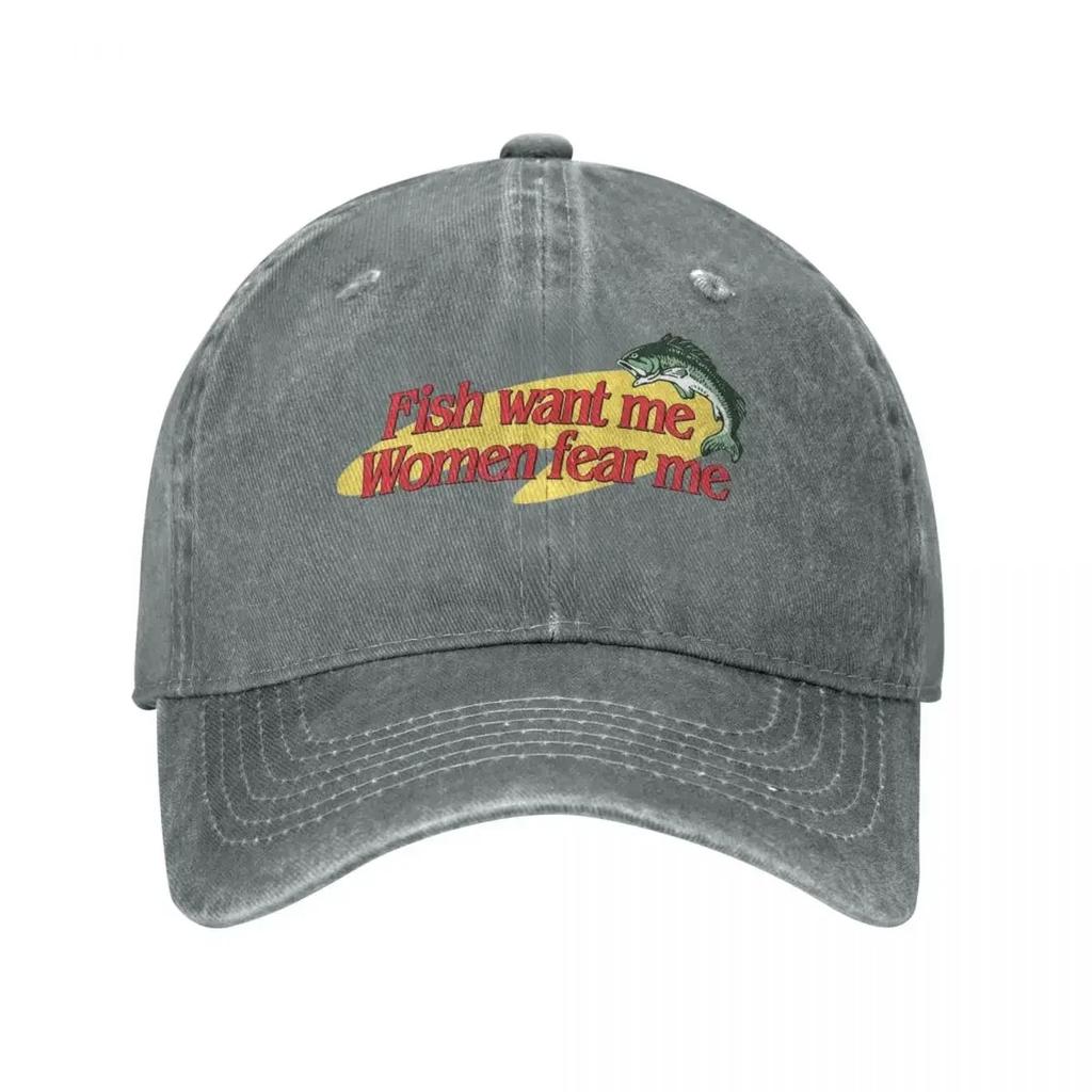 Fische wollen mich Frauen fürchten mich Baseballkappe Mode Used-Look Baumwolle Sonnenschutzkappe Unisex Stil Outdoor Sommerkappen Hut