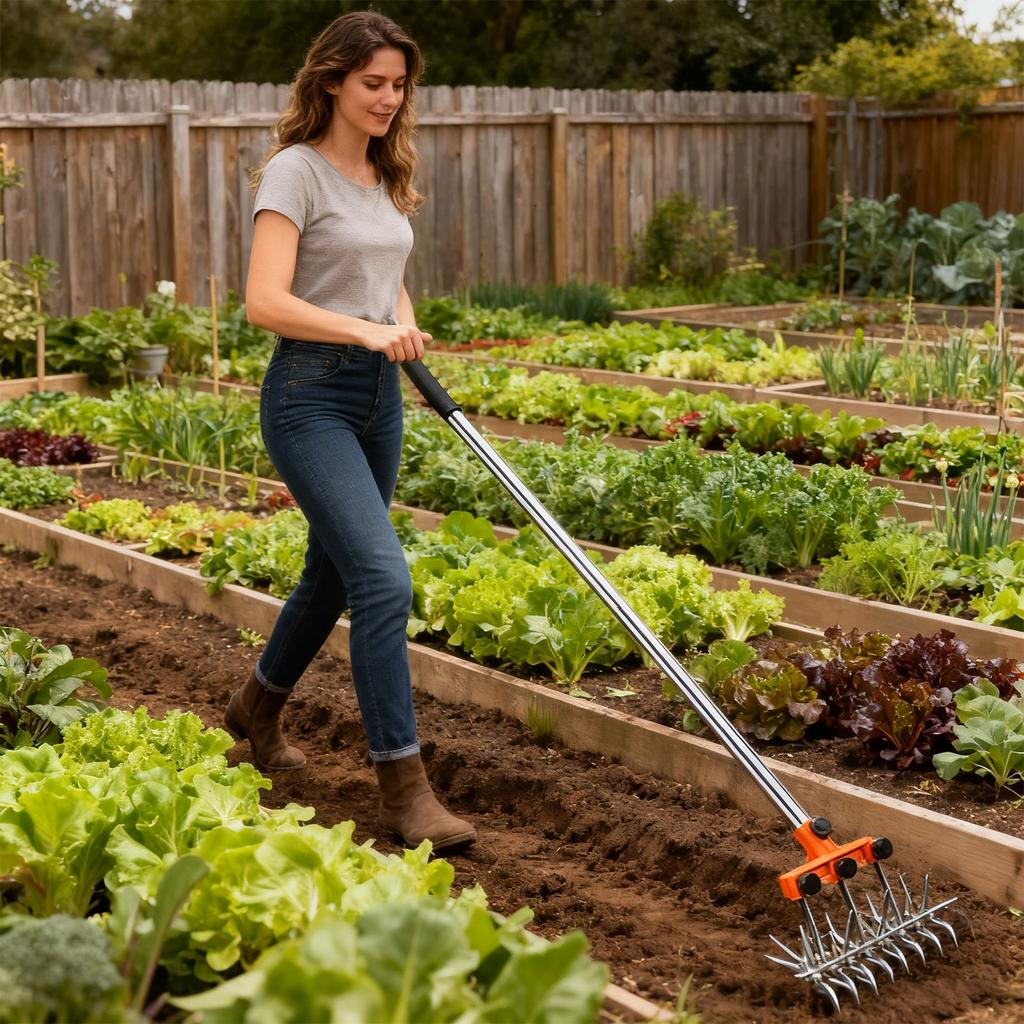 Ergonomic Garden Soil Loosener Metal Build Effortlessly Operation Perfect For Elderly Users Small Storage