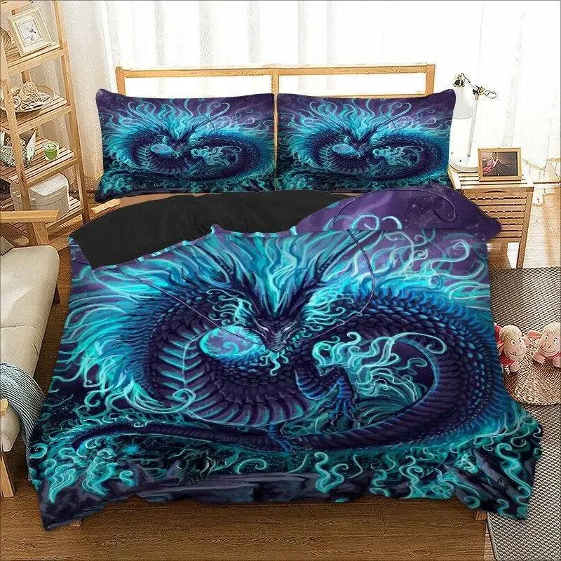 Dragon Printed Duvet Cover King Queen Western Magic Dragon Bedding Set Polyester Quilt Cover for Teen Adults