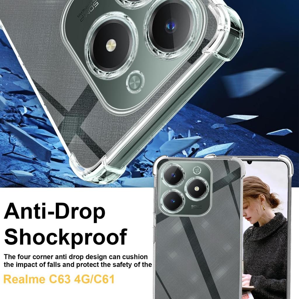 TPU Gjennomsiktig Deksel for Realme C63 4G C61 C65 C67 Note 60 50 Beskyttelsesdeksel Fire Hjørner Støtsikker Støtfanger Coque Fundas