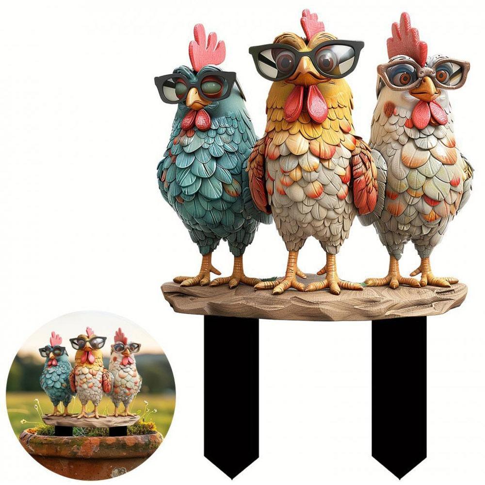 Acrylic Roosters Garden Pile Decorative Art Fenced Yard Lawn Art Decor Sculpture Ornament Outdoor Garden Lawn for Lawn Yard