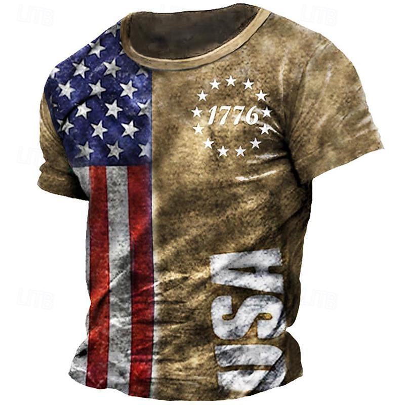 4th of July 2026 250th Memorial Day Men's Patriotic Patriot Graphic 3D Print American Flag Veteran Crew Neck Short Sleeve T-Shirt