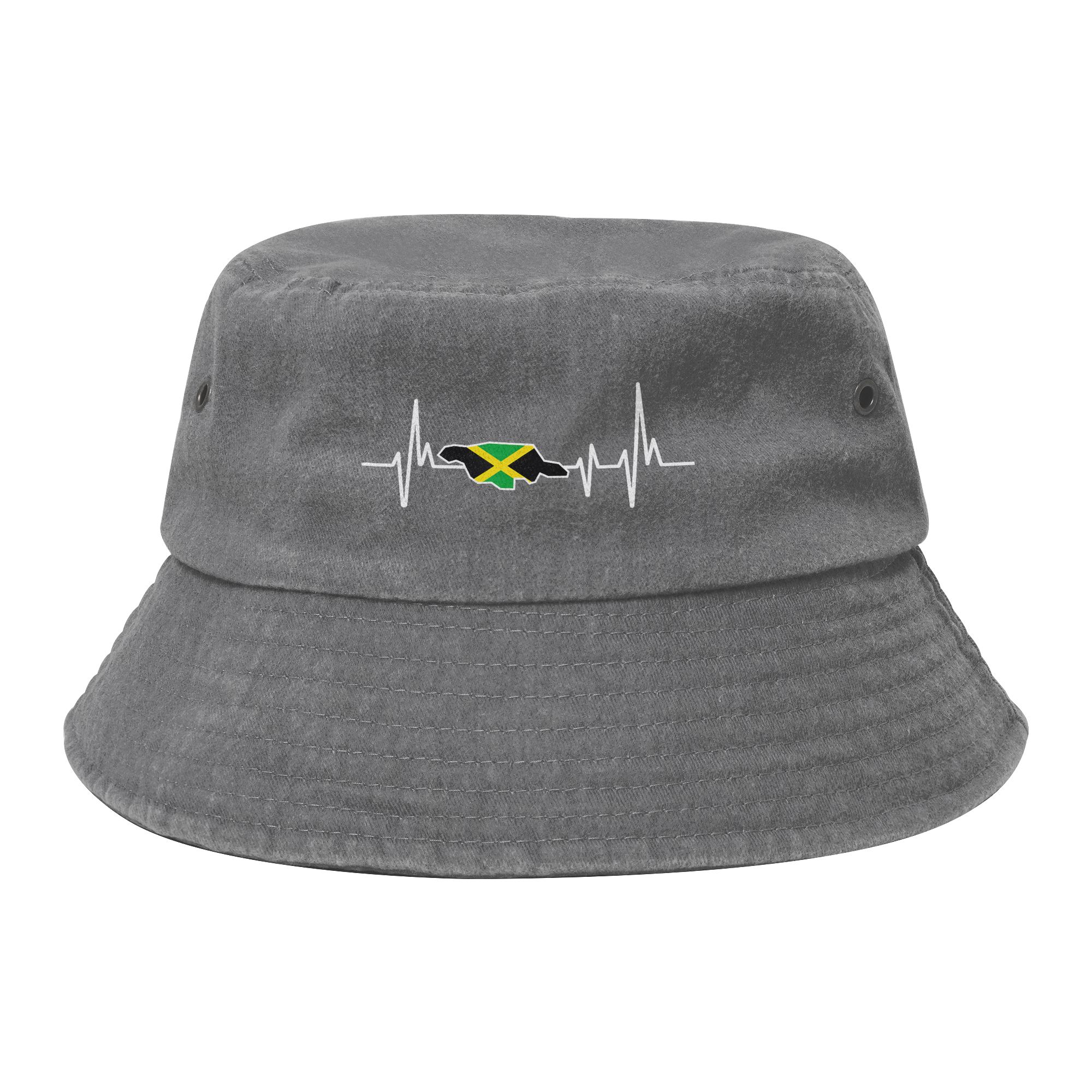 Unisex Bucket Hat Jamaican Flag Heartbeat ECG Design Jamaica Vocation Getaway Headwear Fishing FisherUnisex Cap Panama Hat One Size