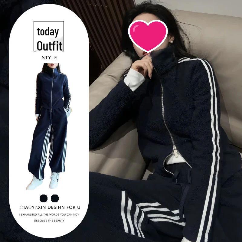 

Winter 2025 Deep Blue Stand Collar Cardigan & Wide-Leg Pants Set S [Recommended 80-95 jin]